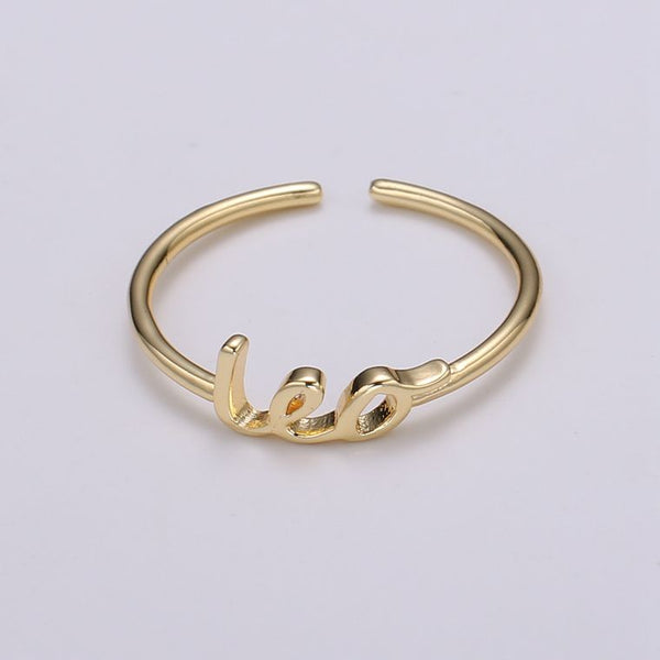 Dainty Minimalist Gold Zodiac Word Adjustable Ring