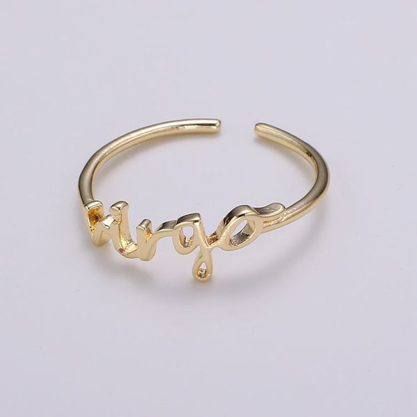 Dainty Minimalist Gold Zodiac Word Adjustable Ring