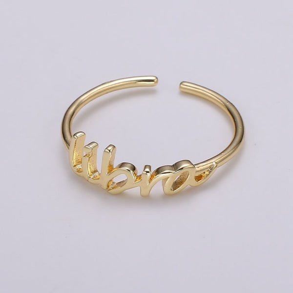 Dainty Minimalist Gold Zodiac Word Adjustable Ring