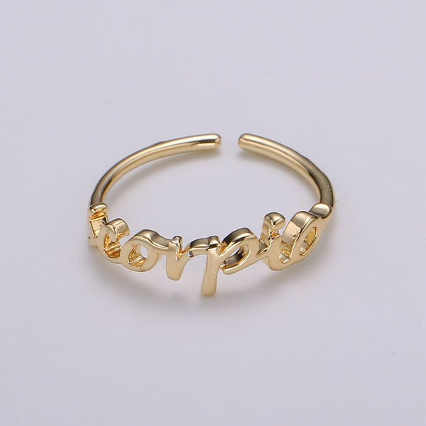 Dainty Minimalist Gold Zodiac Word Adjustable Ring