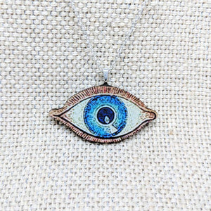 Evil Eye Necklace / Anatomical Jewelry / Eye Pendant Necklace / Laser Cut Wood / Eyeball Jewelry / Eyeball Accessory / Eyeball Necklace