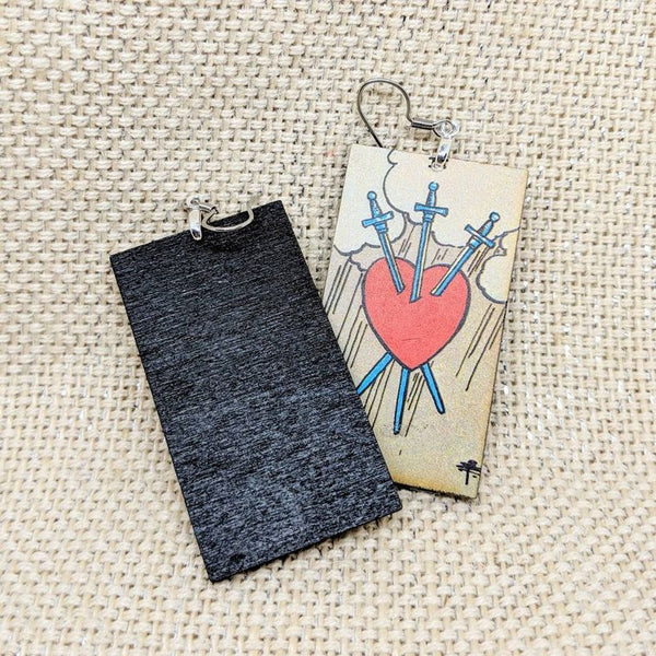 Tarot Card Earrings / Three of Swords Earrings / Tarot Gift / Tarot Earrings / Hypoallergenic / Witch Jewelry / Rider Waite Deck