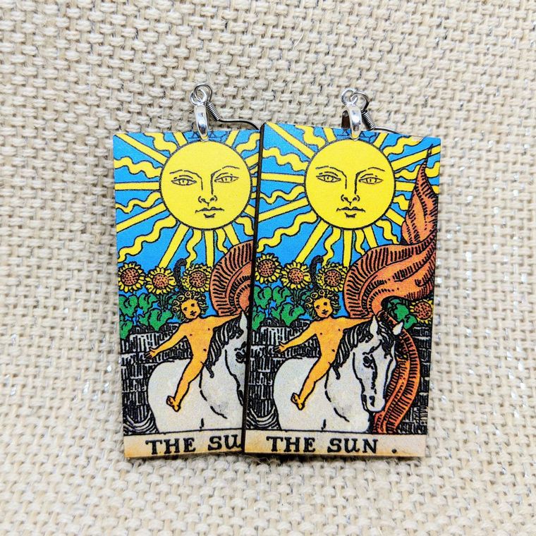 Tarot Card Earrings / The Sun Earrings / Tarot Gift / Psychic Gift / Tarot Earrings / Hypoallergenic / Witch Jewelry / Rider Waite Deck