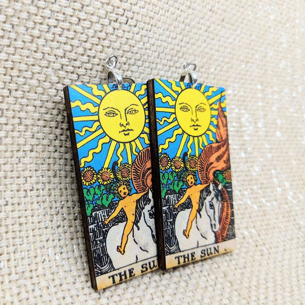 Tarot Card Earrings / The Sun Earrings / Tarot Gift / Psychic Gift / Tarot Earrings / Hypoallergenic / Witch Jewelry / Rider Waite Deck