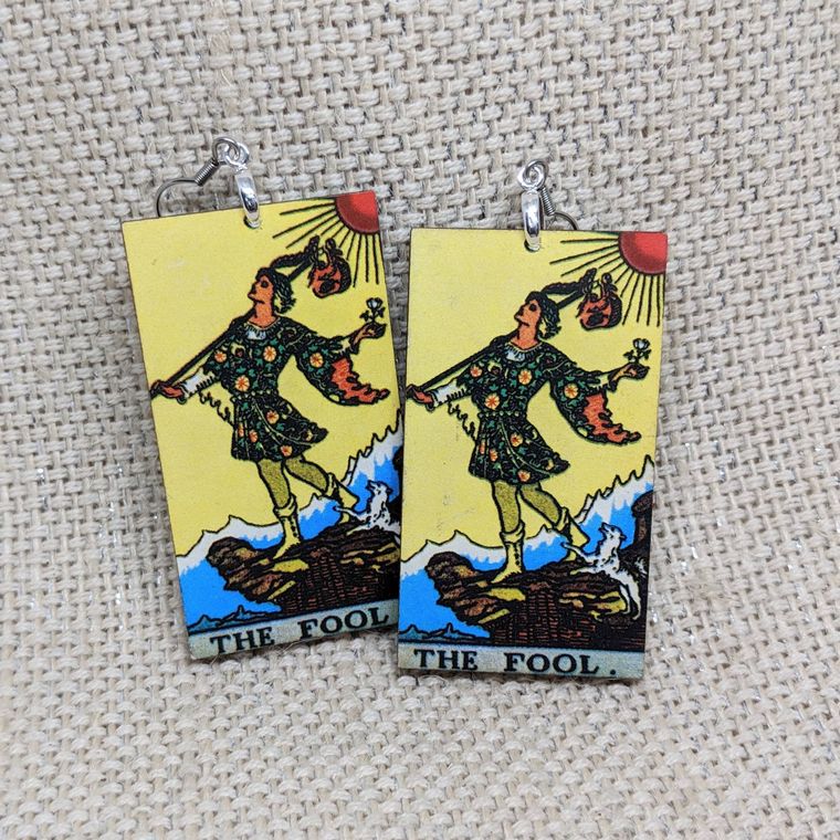 Tarot Card Earrings / The Fool Earrings / Tarot Gift / Psychic Gift / Tarot Earrings / Hypoallergenic / Witch Jewelry / Rider Waite Deck