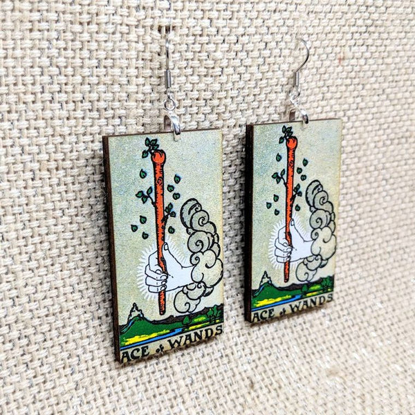 Tarot Card Earrings Ace of Wands Tarot Card / Tarot Gift / Occult Gift / Tarot Earrings / Occult Jewelry / Rider Waite / Halloween Earrings