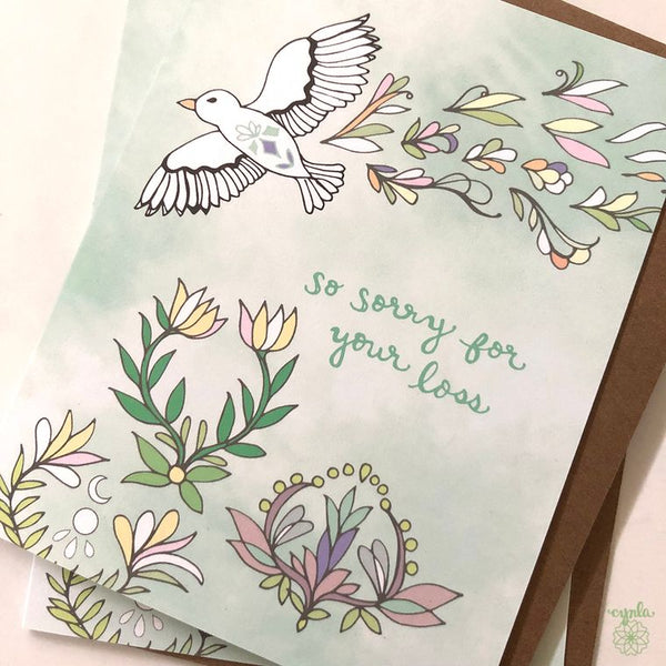 Sympathy card - So sorry for your loss bird