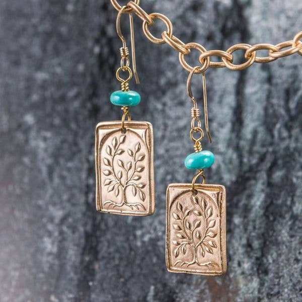 Gold and Turquoise Tree of Life Earrings