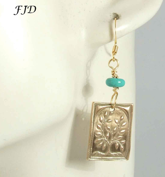 Gold and Turquoise Tree of Life Earrings