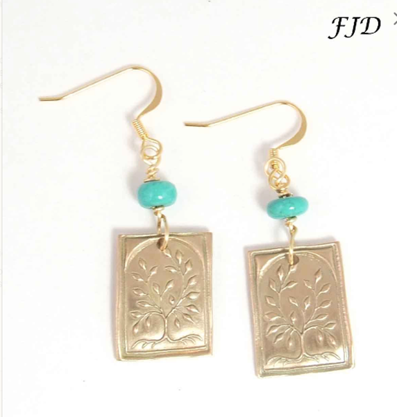 Gold and Turquoise Tree of Life Earrings