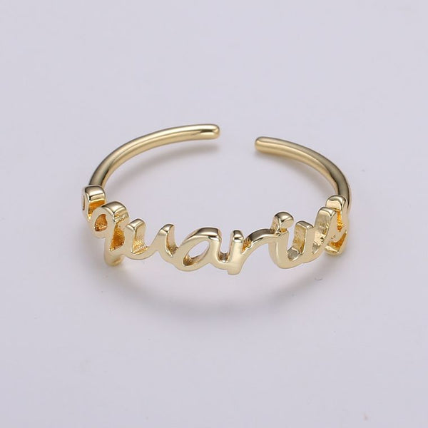 Dainty Minimalist Gold Zodiac Word Adjustable Ring