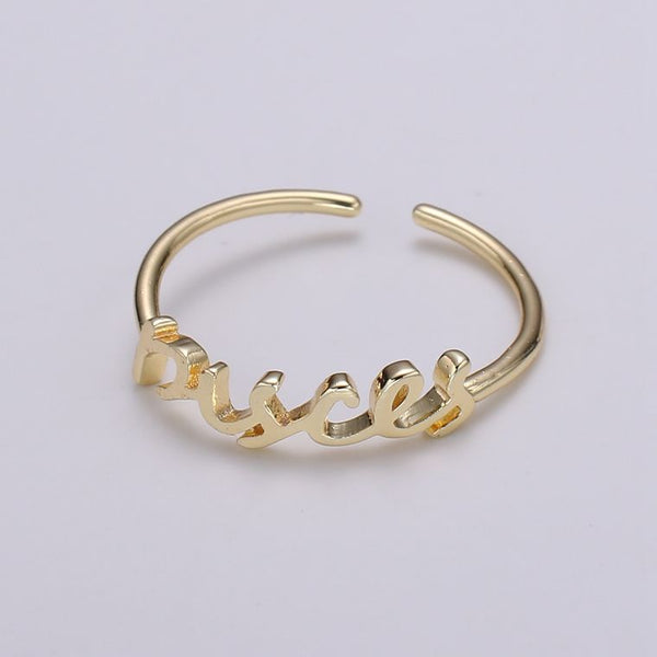 Dainty Minimalist Gold Zodiac Word Adjustable Ring