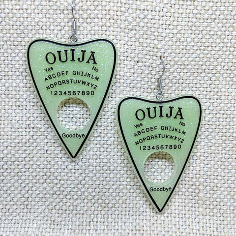 Green Planchette Earrings / Spirit Board Earrings / Gothic Earrings / Witch Accessories / Extra Large Resin Earrings