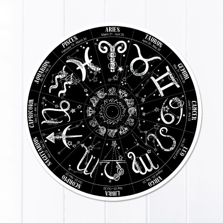 Zodiac Wheel Sticker (Black), Earth Water Fire and Air Elements