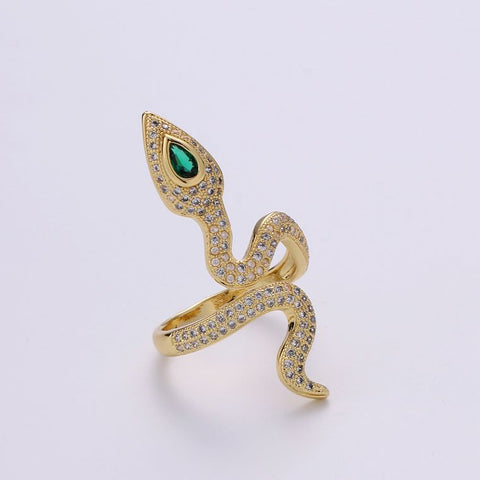 Snake Stack Ring, Green Micro Pave CZ Adjustable Gold Band