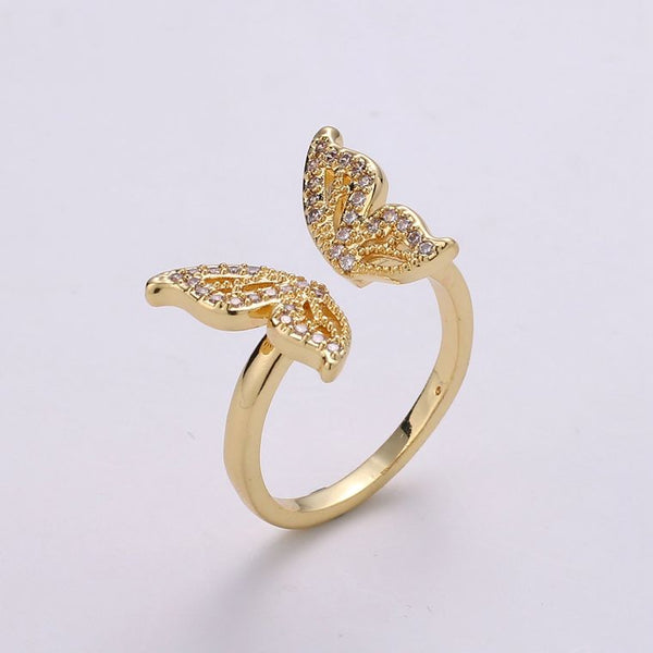 Mariposa Gold Ring CZ Open Adjustable Jewelry