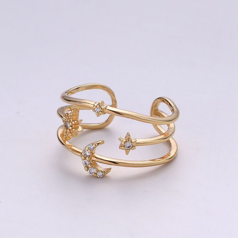 Celestial Moon and Star Golden Adjustable Ring