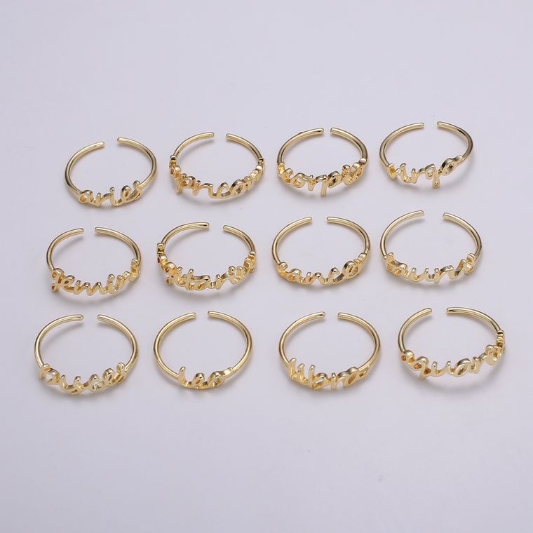 Dainty Minimalist Gold Zodiac Word Adjustable Ring