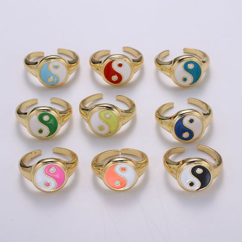 Colorful Multi Color Yin and Yang Golden Cuff Ring