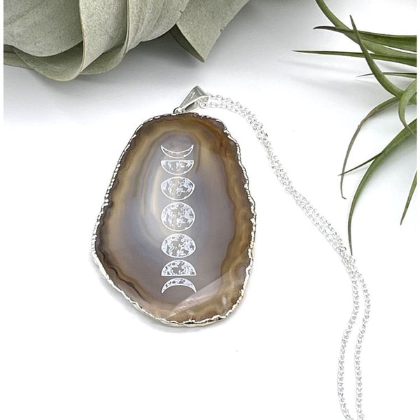 Engraved Moon Phases Agate Pendant.