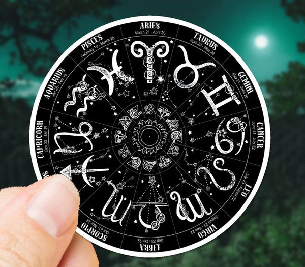 Zodiac Wheel Sticker (Black), Earth Water Fire and Air Elements