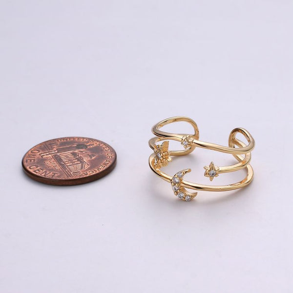 Celestial Moon and Star Golden Adjustable Ring