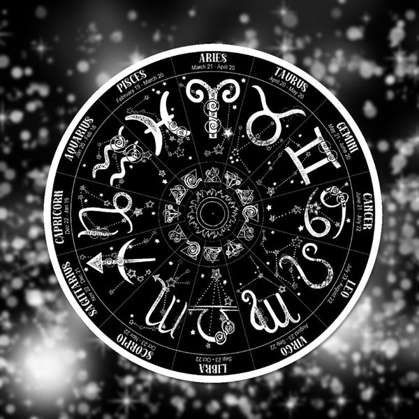 Zodiac Wheel Sticker (Black), Earth Water Fire and Air Elements