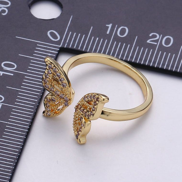 Mariposa Gold Ring CZ Open Adjustable Jewelry