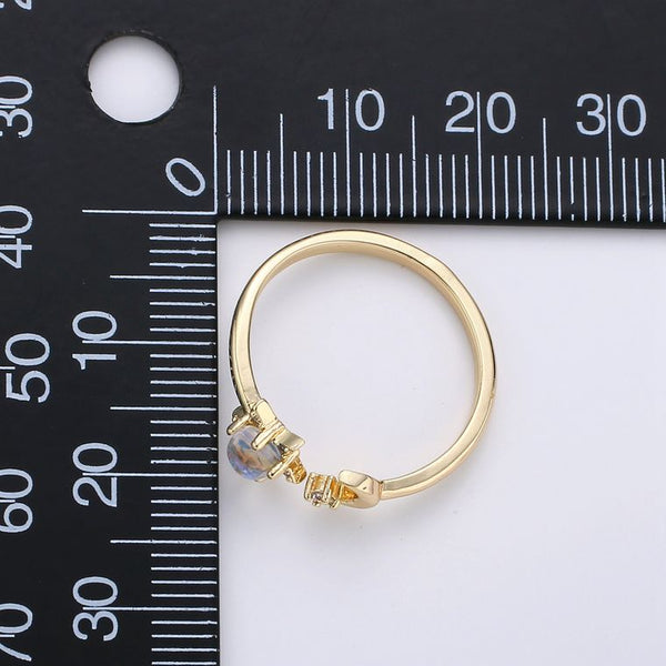 Dainty Celestial Moon and Star CZ Golden Open Cuff Ring