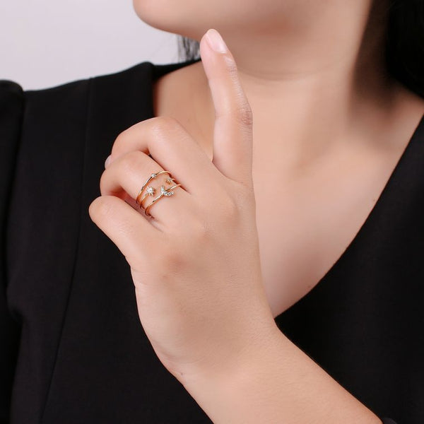 Celestial Moon and Star Golden Adjustable Ring