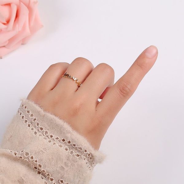 Dainty Minimalist Gold Zodiac Word Adjustable Ring