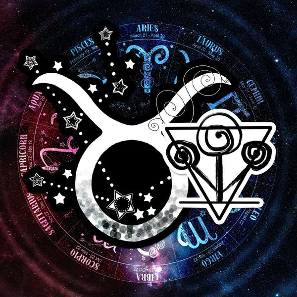 Taurus Symbol with Constellation and Earth Element Vinyl Stickers, 2 stickers