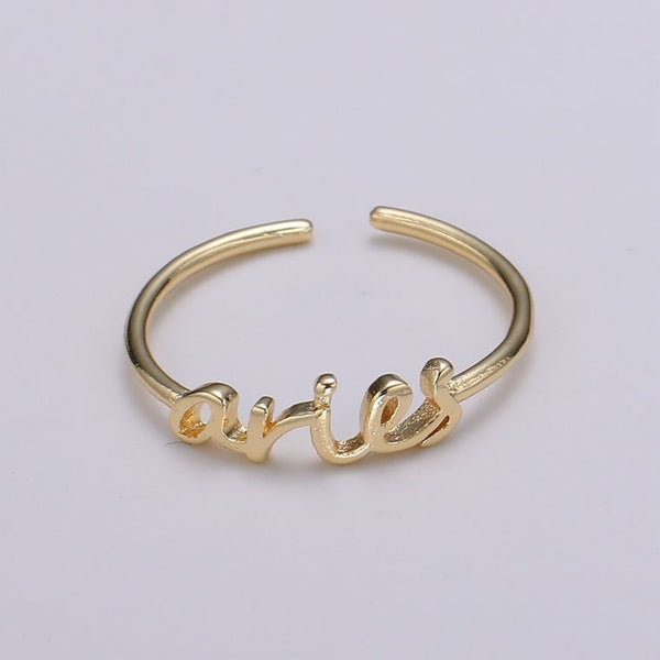 Dainty Minimalist Gold Zodiac Word Adjustable Ring