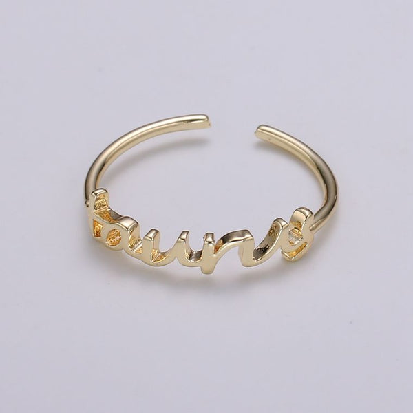 Dainty Minimalist Gold Zodiac Word Adjustable Ring