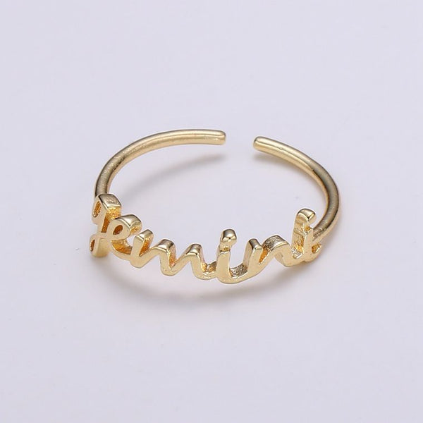 Dainty Minimalist Gold Zodiac Word Adjustable Ring