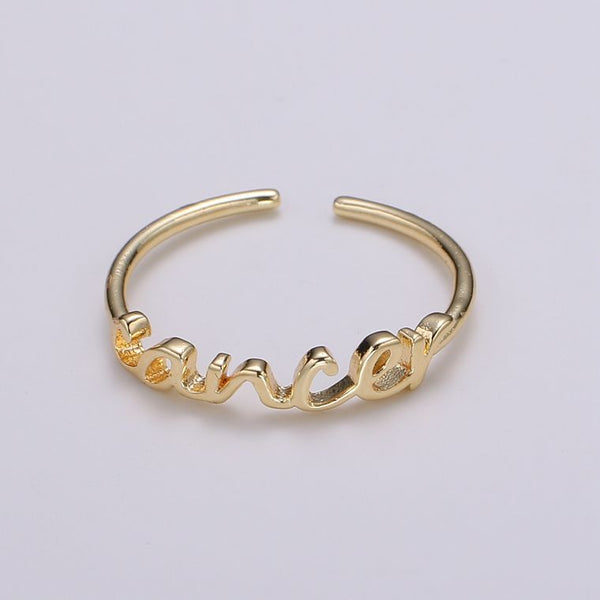 Dainty Minimalist Gold Zodiac Word Adjustable Ring