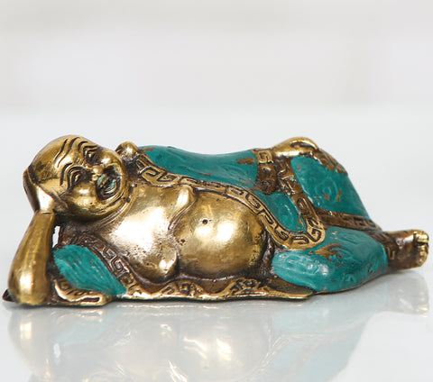 Lounging Buddha Brass and Enamel Statue