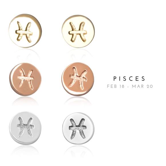 Zodiac Petite Round Stud Earrings in Sterling Silver, Gold, or Rose Gold