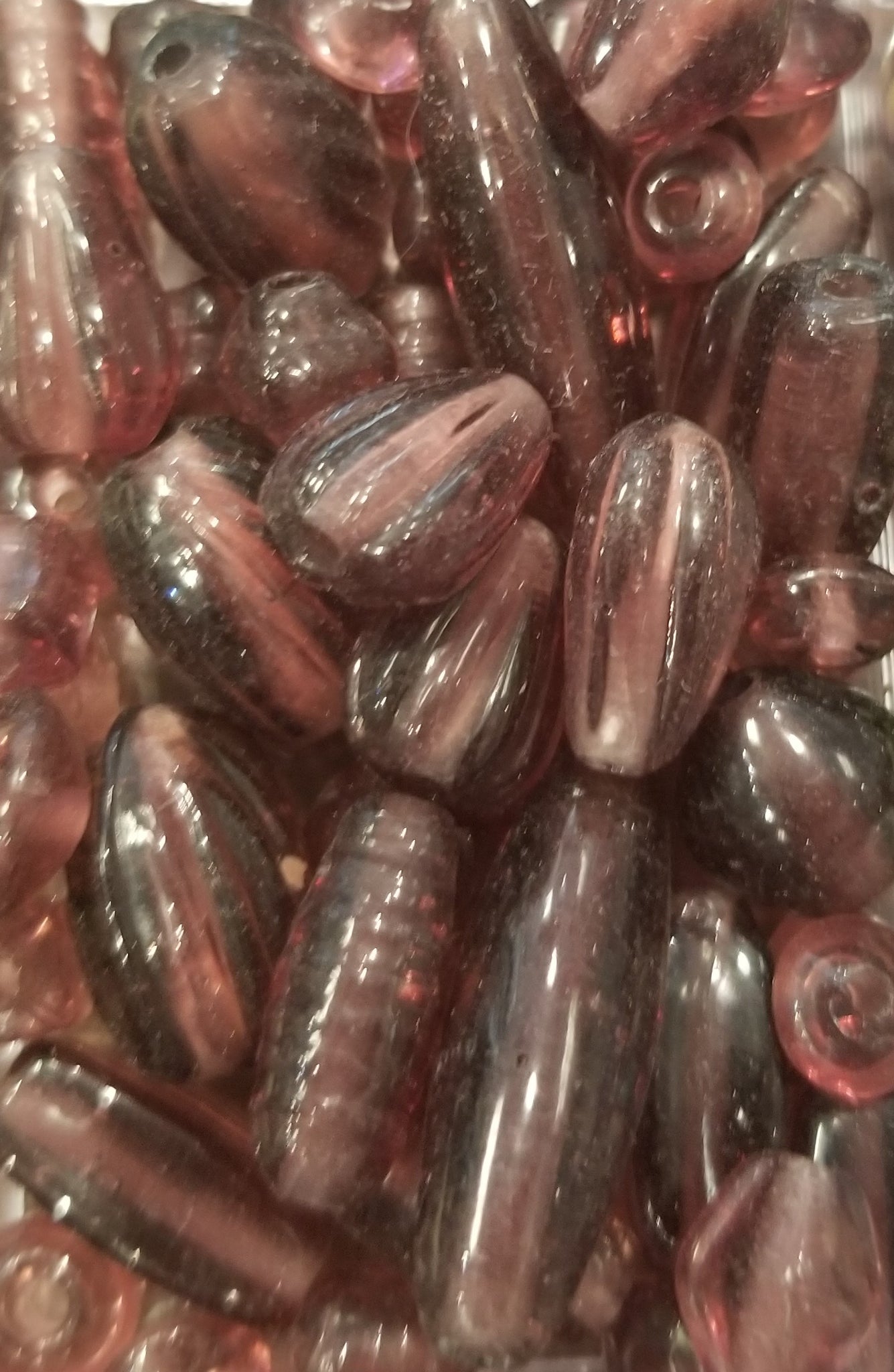Purple Transparent Multi Shaped Purple  Pressed Glass Bead
