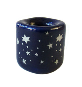 Ceramic Chime Candle Holder Blue with Silver stars 5/8”