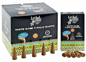 Tribal Soul White Sage and Palo Santo Jumbo Backflow Cone Incense 10 pc