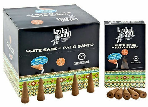 Tribal Soul White Sage and Palo Santo Jumbo Backflow Cone Incense | 10 pc