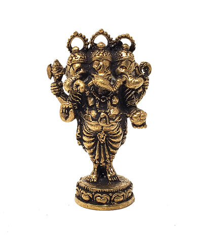 Trimukha Three Face Lord Ganesha Mini Statue - 1.5" 