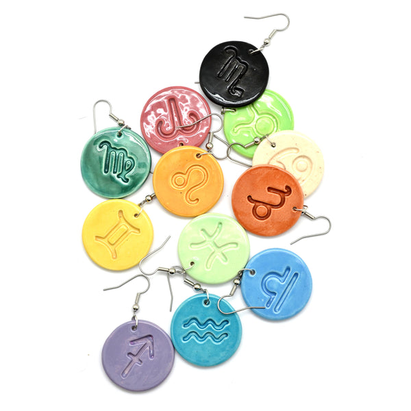 Zodiac Ceramic Glazed Drop Earrings