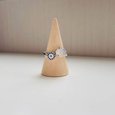 Sterling Silver (925) Hamsa Evileye Adjustable Ring